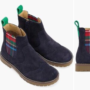Boden Navy Suede Chelsea Boots with Tartan Detail